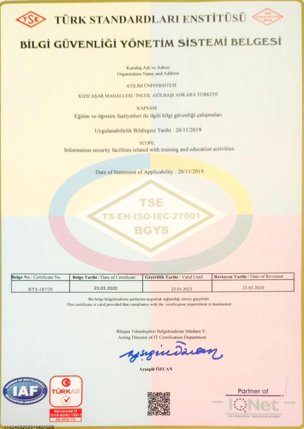 Bilgi Güvenliği Yönetim Sistemi Belgesi - 2020