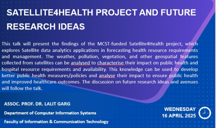 Seminar: Satellite4Health Project and  Future Research Ideas ( April 16, 2025, Assoc. Prof. Dr. Lalt Garg)