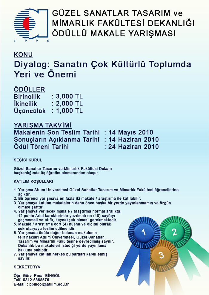 Atılım Üniversitesi Güzel Sanatlar Tasarım ve Mimarlık Fakültesi Ödüllü Makale Yarışması