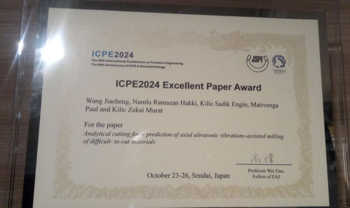 Öğretim Üyelerimizin Uluslararası Çalışmasına Japonya'dan "Mükemmel Makale Ödülü"